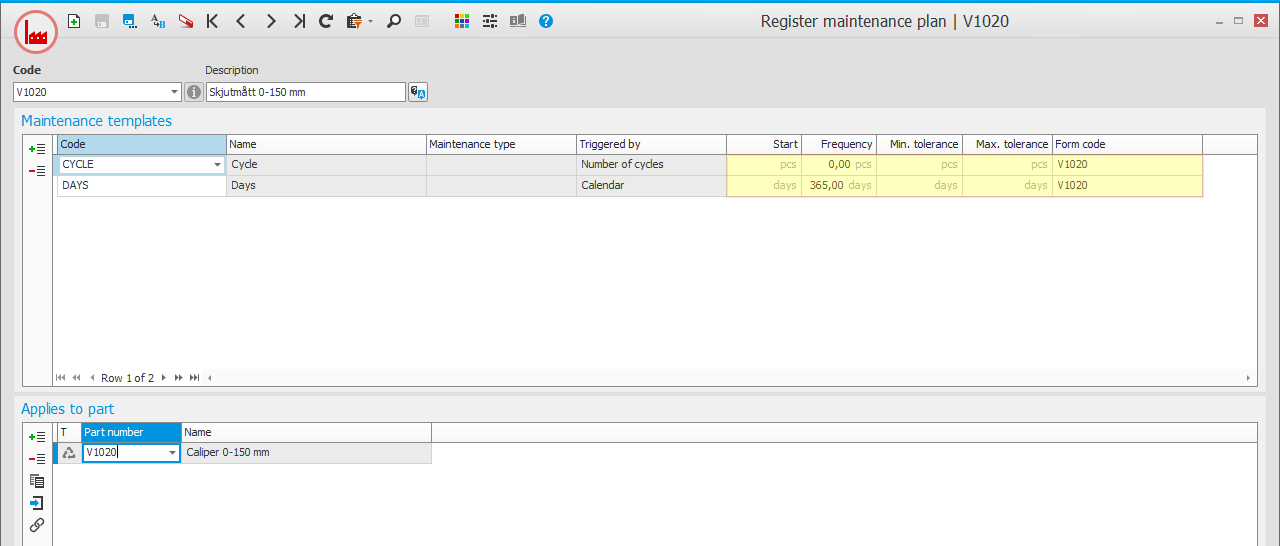 Basic data for calibration and maintenance